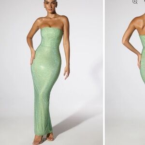 Oh Polly Strapless Glittering Green Dress
